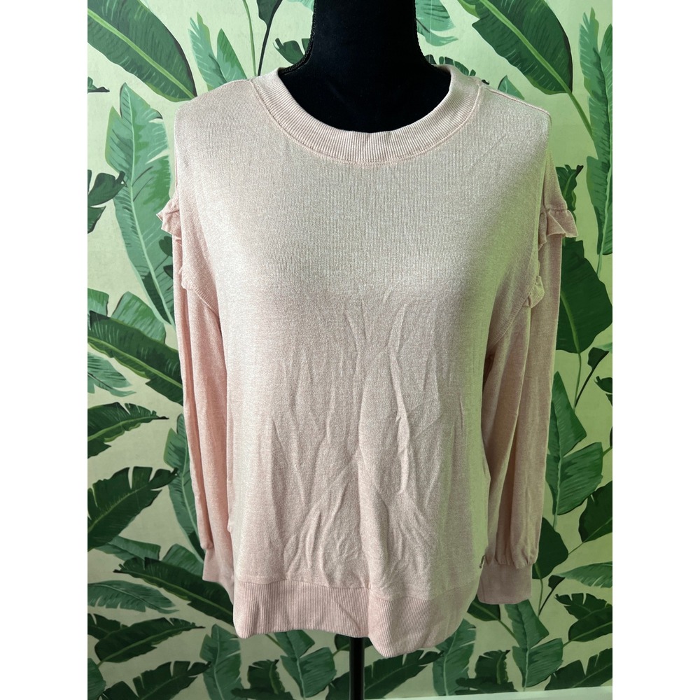 Tahari Ruffle Sleeve Knit Top Women Large Pink